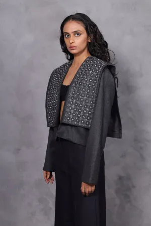 New Season Summer to Fall 2024--Jacket Embroidered Wool Dark Grey-CH2/17-Senso-Fashion Edit Hemji