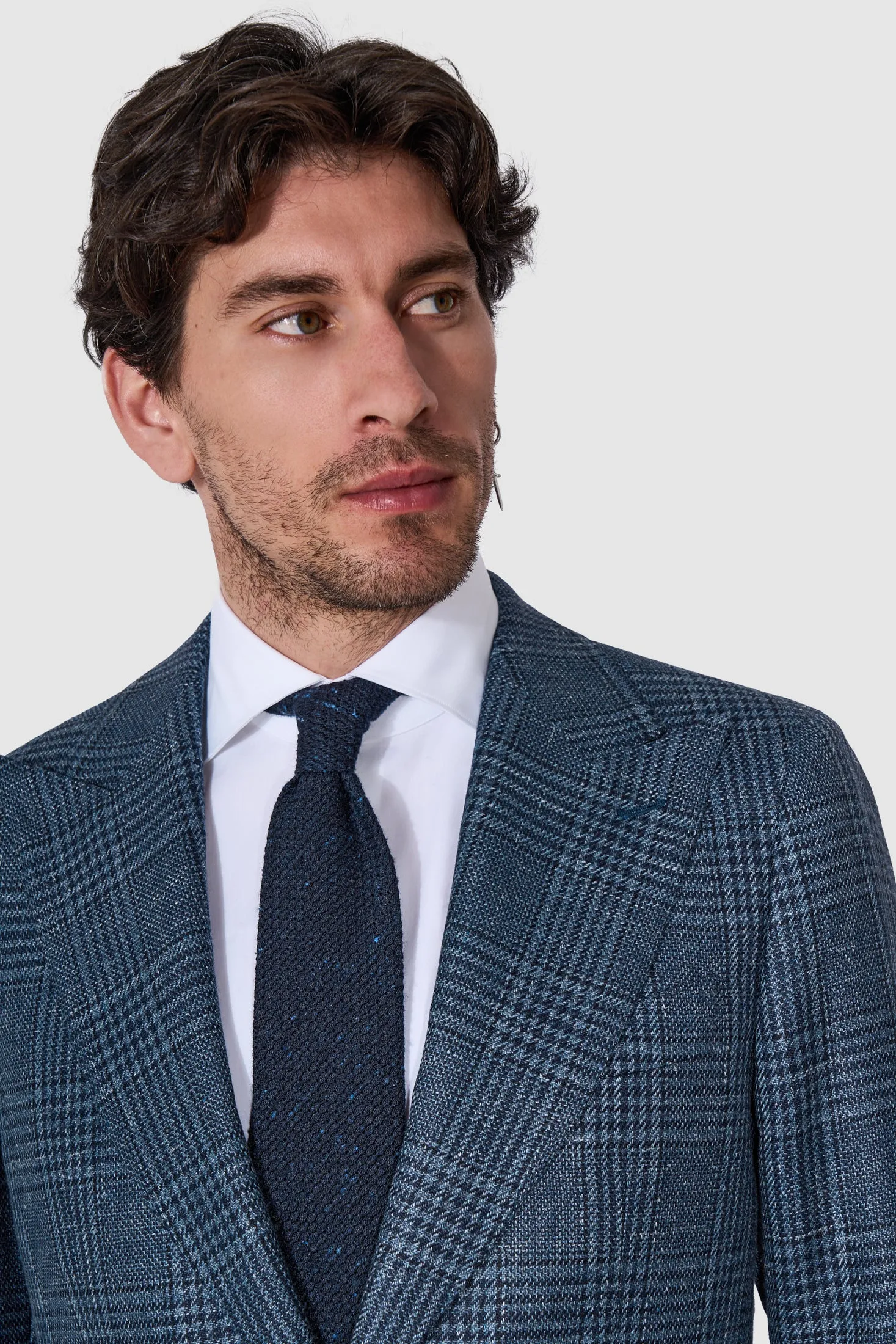 New SUITREVIEW Elmhurst Slate Blue Glen Check Wool, Silk, Linen Loro Piana Suit - All Sizes and Separates Made to Order!