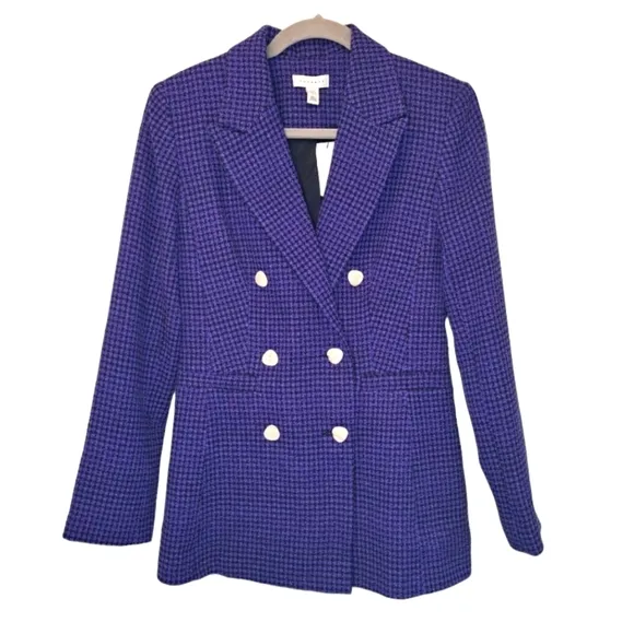 NEW Topshop Boucle Double Breasted Purple Black Blazer Size 4