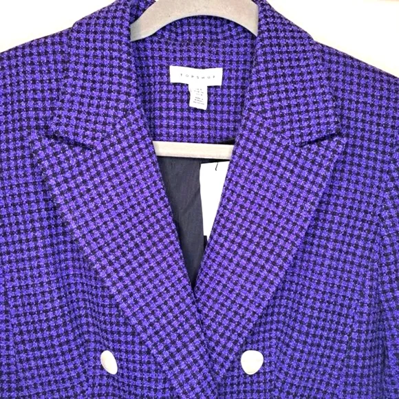 NEW Topshop Boucle Double Breasted Purple Black Blazer Size 4
