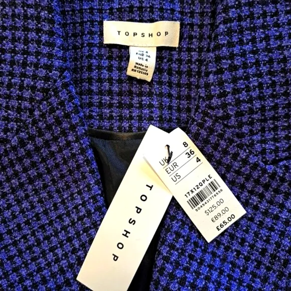 NEW Topshop Boucle Double Breasted Purple Black Blazer Size 4