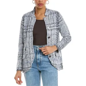 Nic  Zoe Womens Blue Icicle Sweater Yarn Notched Collar Blazer Size L Office