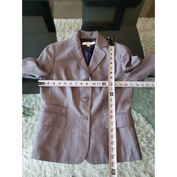 Nine West 2 Piece Skirt Suit Womens Size 4 Gray Striped Single Breasted 3 Button