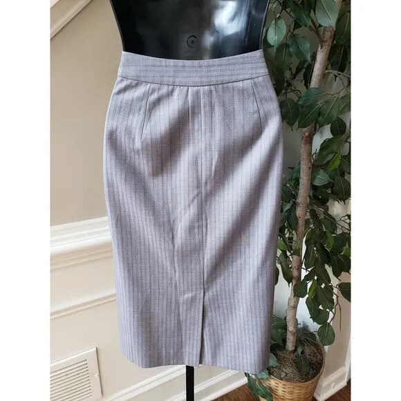 Nine West 2 Piece Skirt Suit Womens Size 4 Gray Striped Single Breasted 3 Button