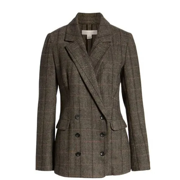 Nordstrom Double Breasted Plaid Tweed Academic Professional Wool Blazer Small