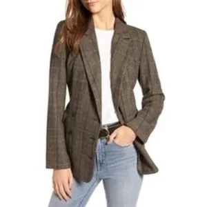 Nordstrom Double Breasted Plaid Tweed Academic Professional Wool Blazer Small