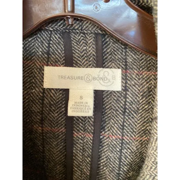 Nordstrom Double Breasted Plaid Tweed Academic Professional Wool Blazer Small