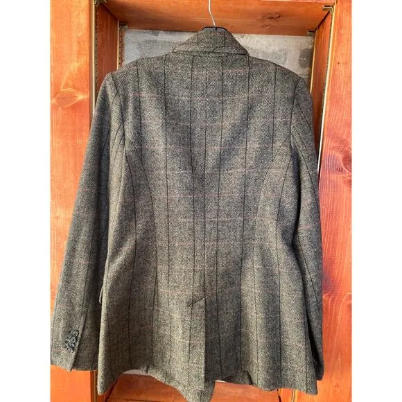 Nordstrom Double Breasted Plaid Tweed Academic Professional Wool Blazer Small