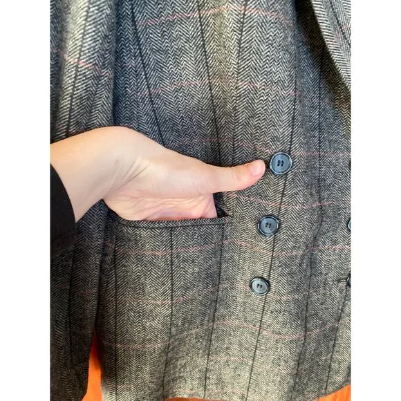Nordstrom Double Breasted Plaid Tweed Academic Professional Wool Blazer Small