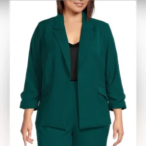 Notch Lapel Shirred 3/4 Sleeve Open Front Coordinating Statement Blazer