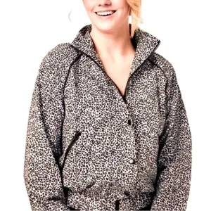 NWOT Allfenix Cropped Women's Jacket, M, Black Leopard with Zip Snap Closure.