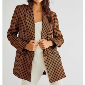 NWOT Free People Ashby Vintage Inspired Plaid Double Breasted Blazer Size XS