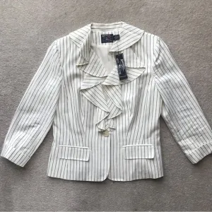 NWT American Living Blue White Stripe Blazer with Ruffle‎ collar size M