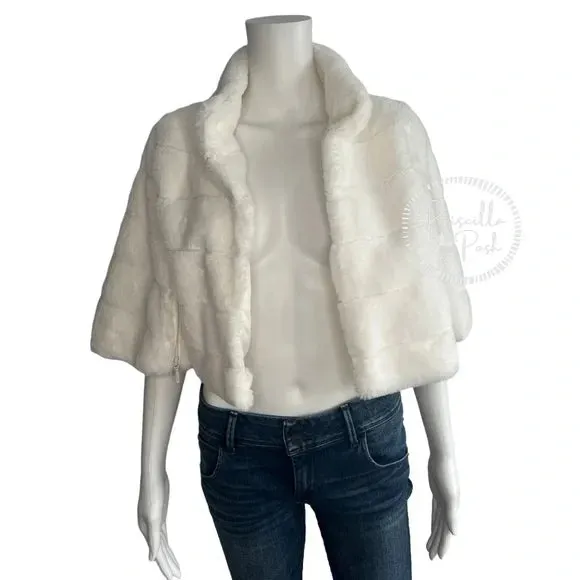 NWT BCBGMaxazria Ivory White Faux Fur Shrug Wrap Capelet Jacket Bridal Stole