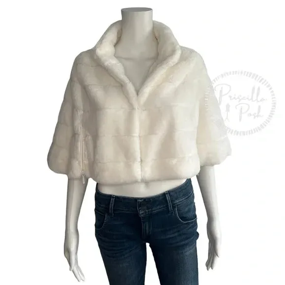 NWT BCBGMaxazria Ivory White Faux Fur Shrug Wrap Capelet Jacket Bridal Stole