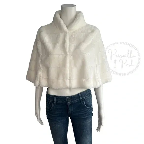 NWT BCBGMaxazria Ivory White Faux Fur Shrug Wrap Capelet Jacket Bridal Stole