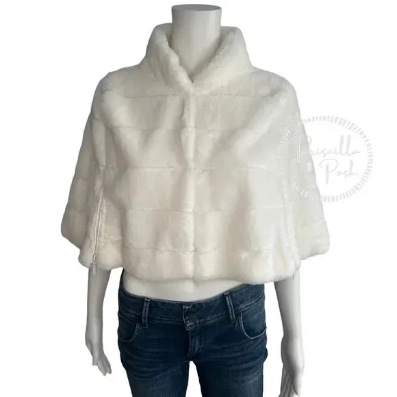 NWT BCBGMaxazria Ivory White Faux Fur Shrug Wrap Capelet Jacket Bridal Stole