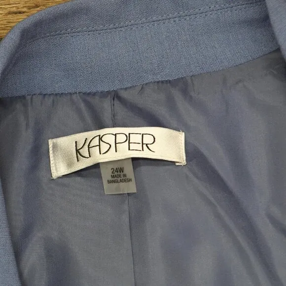 NWT Kasper Size Long-Sleeve Collared One-Button Blazer 10872311 24W Blue Heron