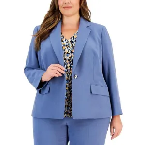 NWT Kasper Size Long-Sleeve Collared One-Button Blazer 10872311 24W Blue Heron