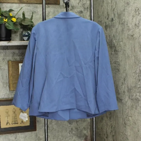 NWT Kasper Size Long-Sleeve Collared One-Button Blazer 10872311 24W Blue Heron