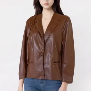 NWT MARC NEW YORK ANDREW MARC FAUX LEATHER ONE BUTTON BLAZER JACKET LARGE