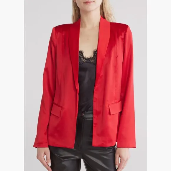 NWT Steve Madden Satin Shawl Collar Blazer Small, DARK RED
