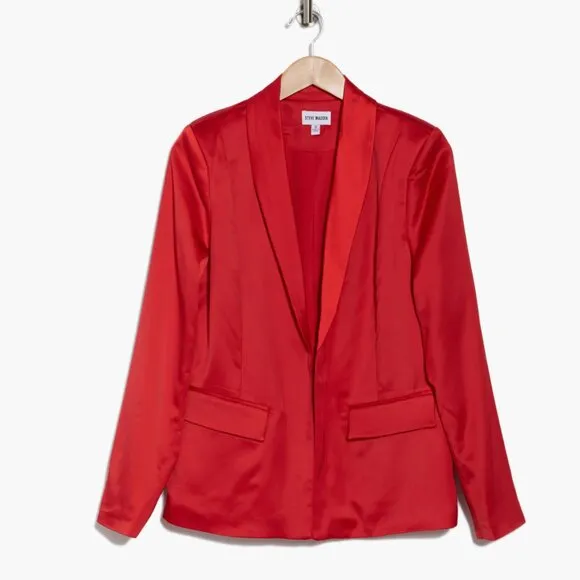 NWT Steve Madden Satin Shawl Collar Blazer Small, DARK RED