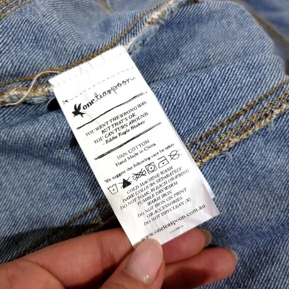 ONE TEASPOON Dolls Kill Rebel Hell Distressed Denim Jacket Light Wash 10 Grunge