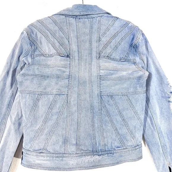 ONE TEASPOON Dolls Kill Rebel Hell Distressed Denim Jacket Light Wash 10 Grunge