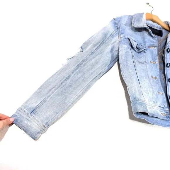 ONE TEASPOON Dolls Kill Rebel Hell Distressed Denim Jacket Light Wash 10 Grunge