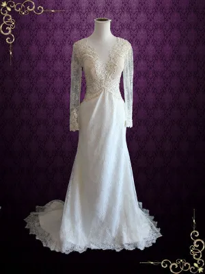 Open Back Lace Wedding Dress with Plunging Neckline ELIZABETH