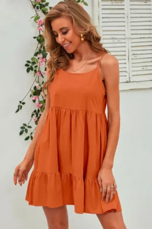 Orange Ruffle Hem Cami Dress