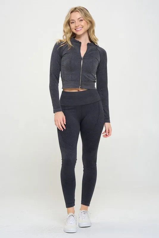 OTOS Active Ribbed Knit Tracksuit Two-Piece Set