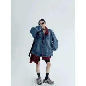 Oversized Plaid Denim Jacket