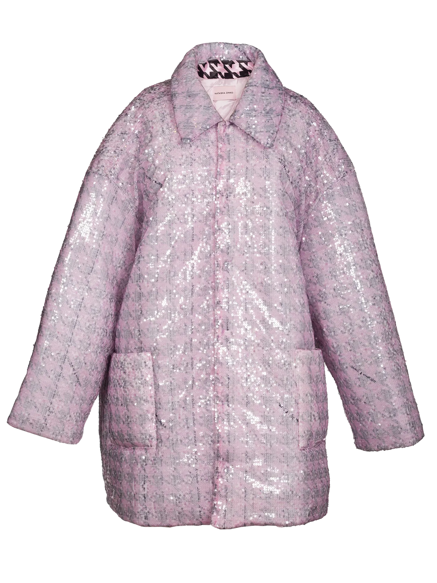 Oversized Sequinned Houndstooth Print Coat