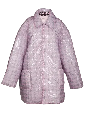 Oversized Sequinned Houndstooth Print Coat