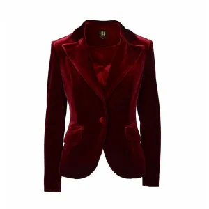 Oxblood Single Breasted Velvet Blazer