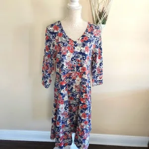 Pact Womens Floral Autumn Cosmos Fit &amp; Flare Midi Dress Size XL NWT 3/4 Sleeve