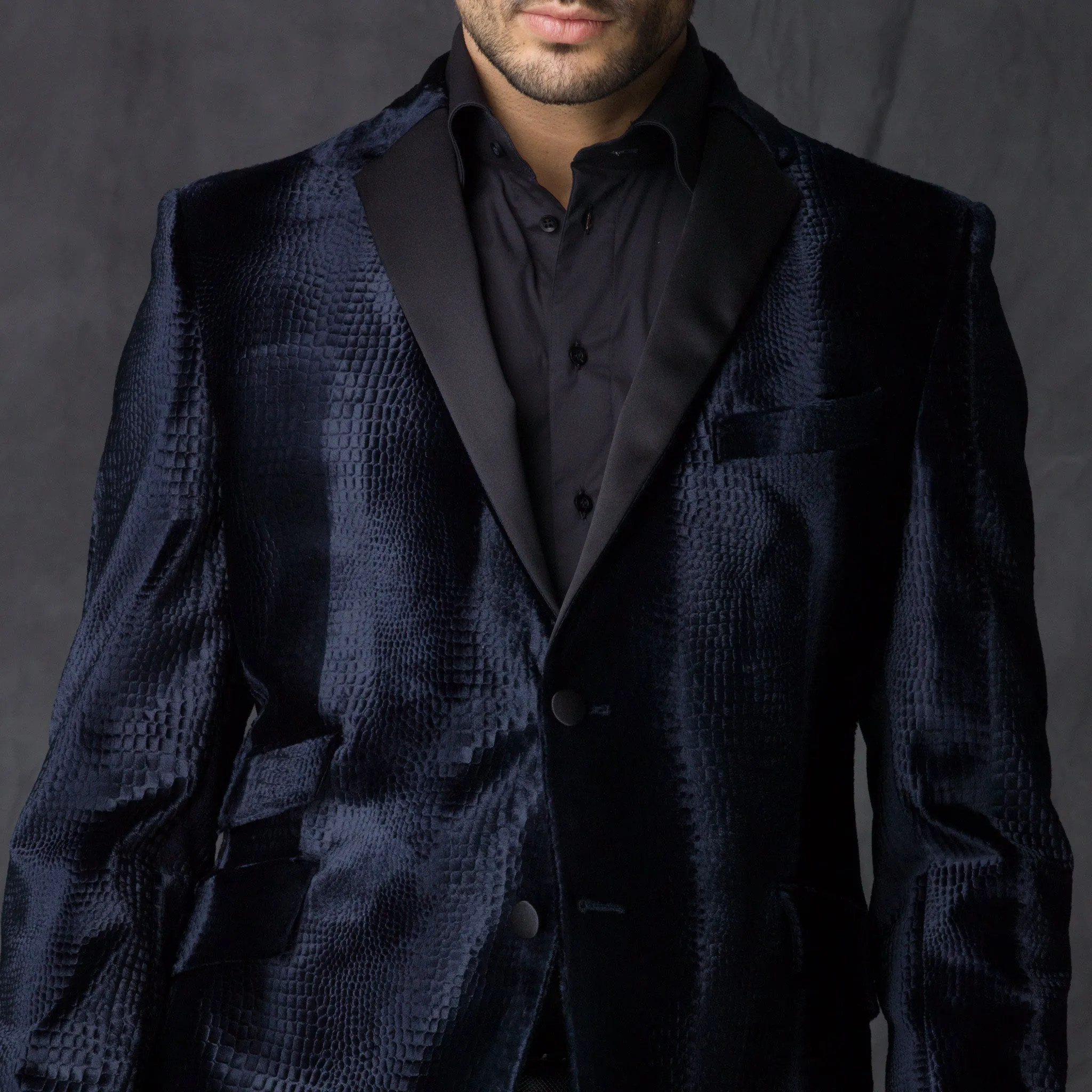 Parker Night Embossed Velvet Blazer - Dark Blue