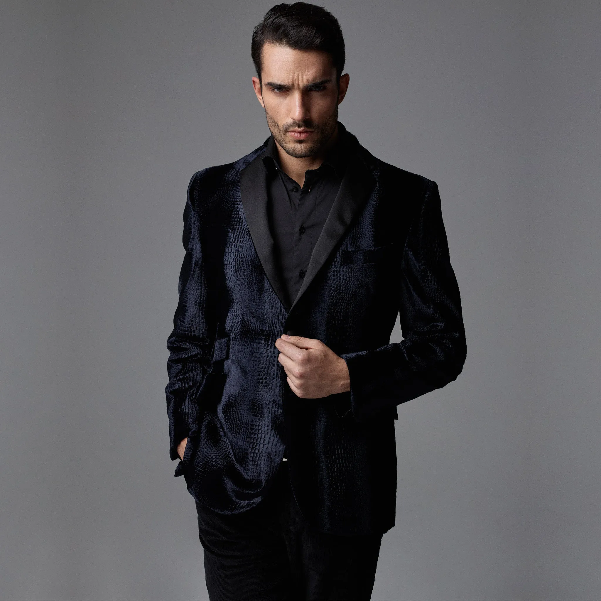 Parker Night Embossed Velvet Blazer - Dark Blue