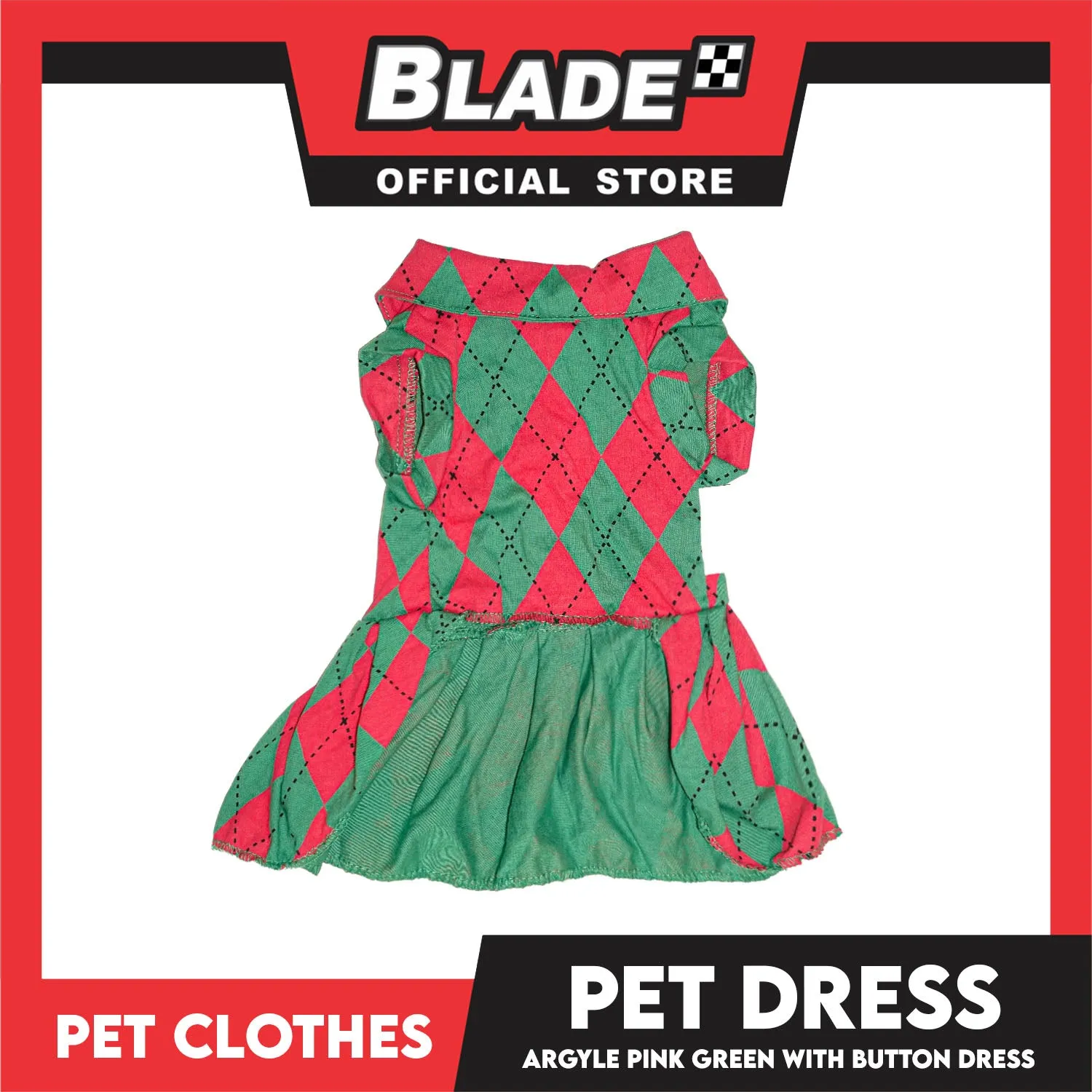 Pet Dress Argyle Pink/Green with Button Dress (Small) Perfect Fit for Dogs and Cats