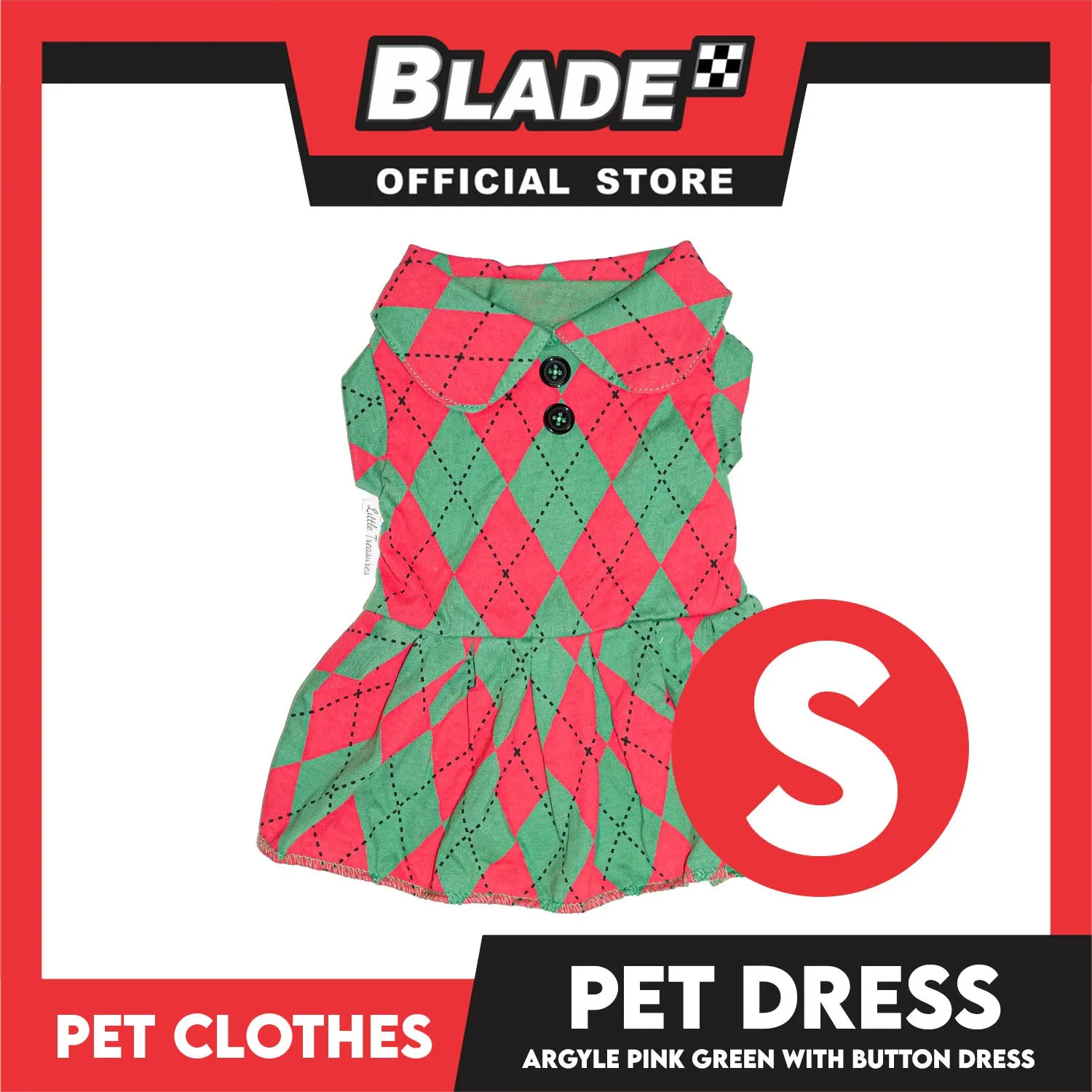 Pet Dress Argyle Pink/Green with Button Dress (Small) Perfect Fit for Dogs and Cats