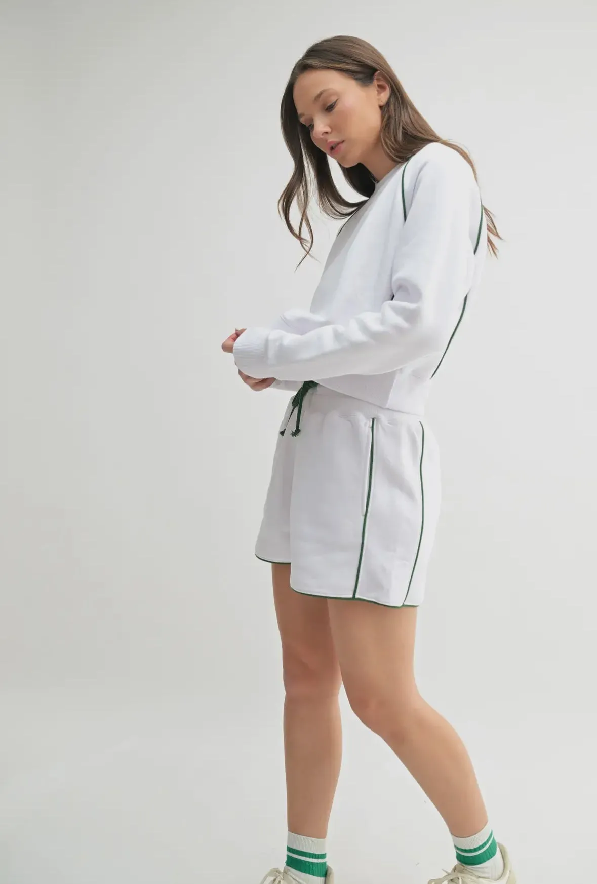 Pickleball Sunday Pullover - White/HunterGreen