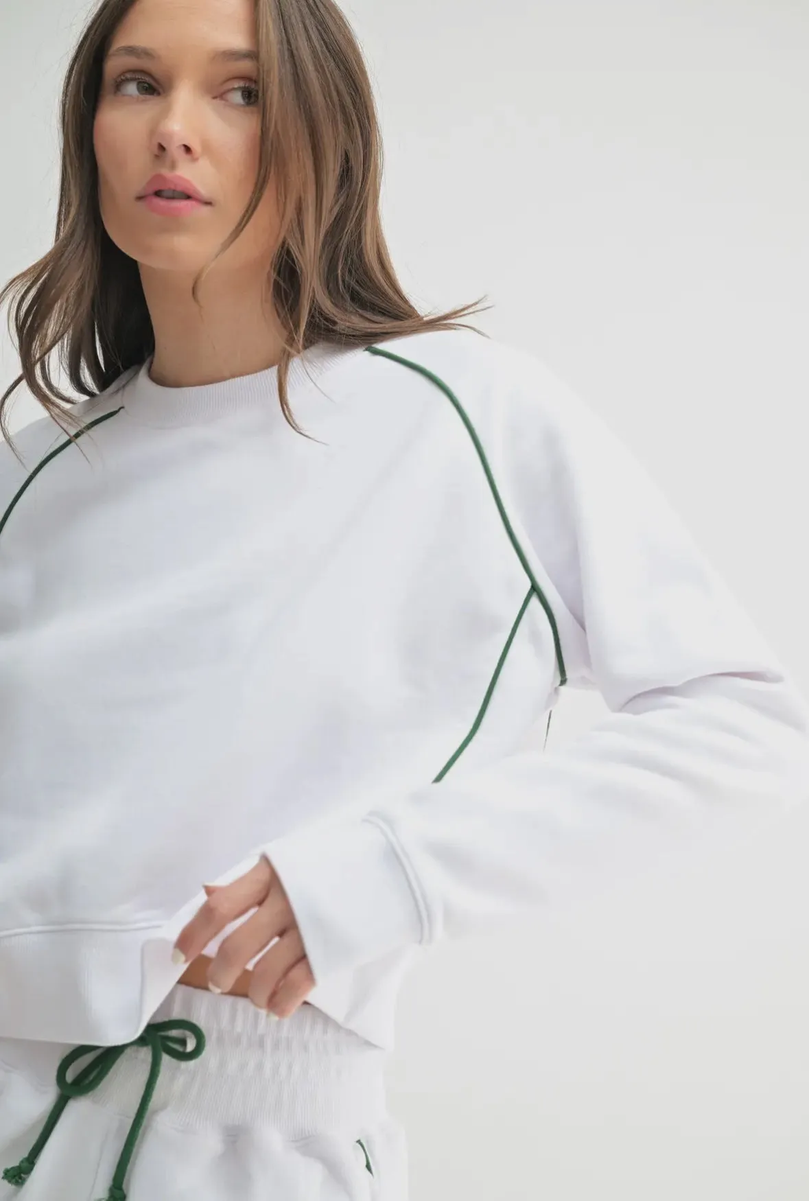 Pickleball Sunday Pullover - White/HunterGreen