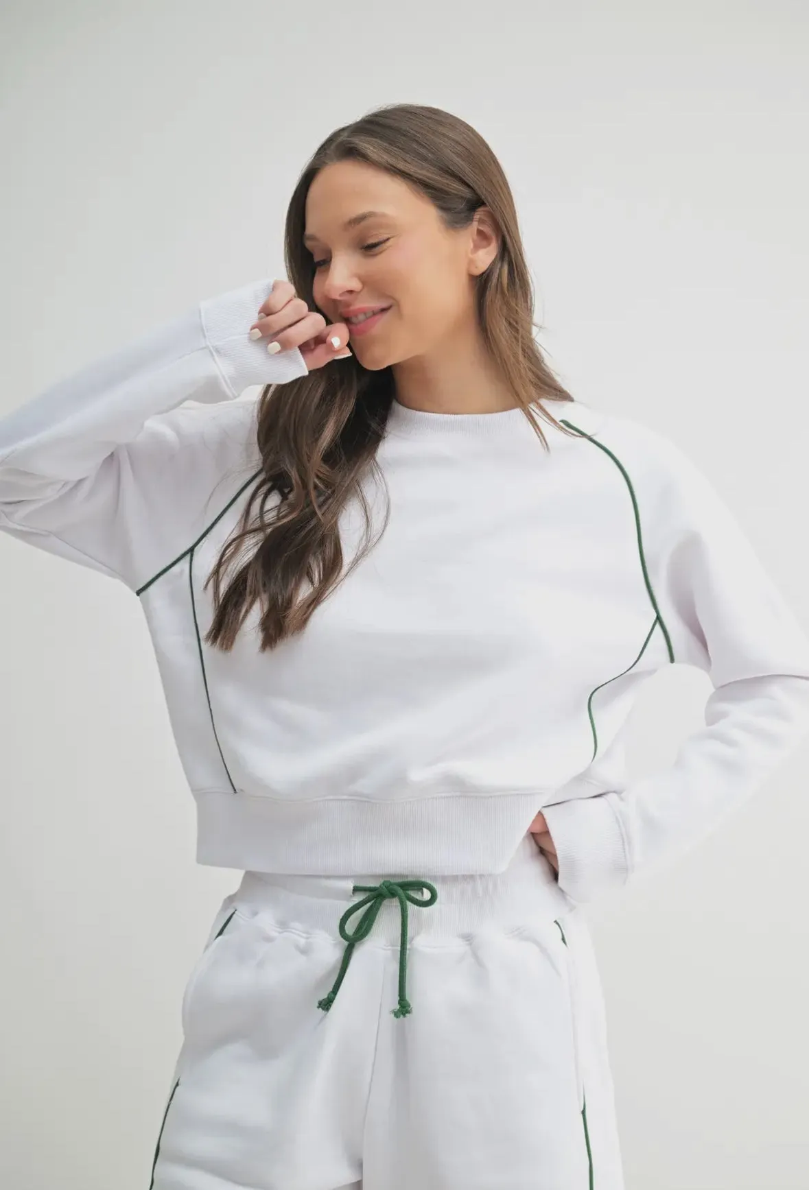 Pickleball Sunday Pullover - White/HunterGreen