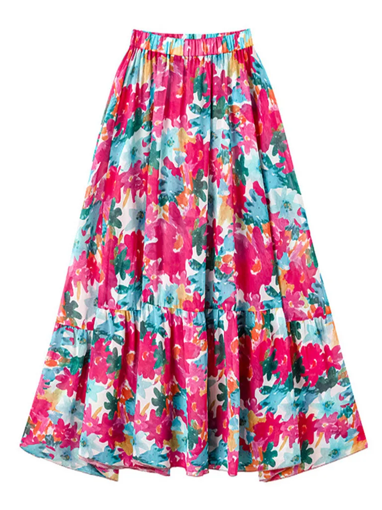 Pink Handmade Flower Halter Ruffles One Piece With Bathing Suit Wrap Skirt