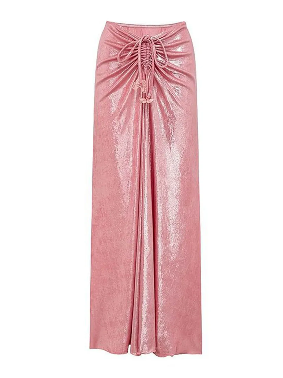 Pink Luminous Fabric One-piece Swimsuit With Bathing Suit Warp Skirt