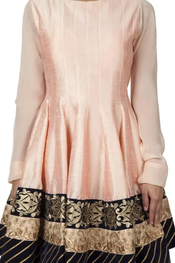 Pink Raw Silk Short Kalidar Suit With Patiala Salwar