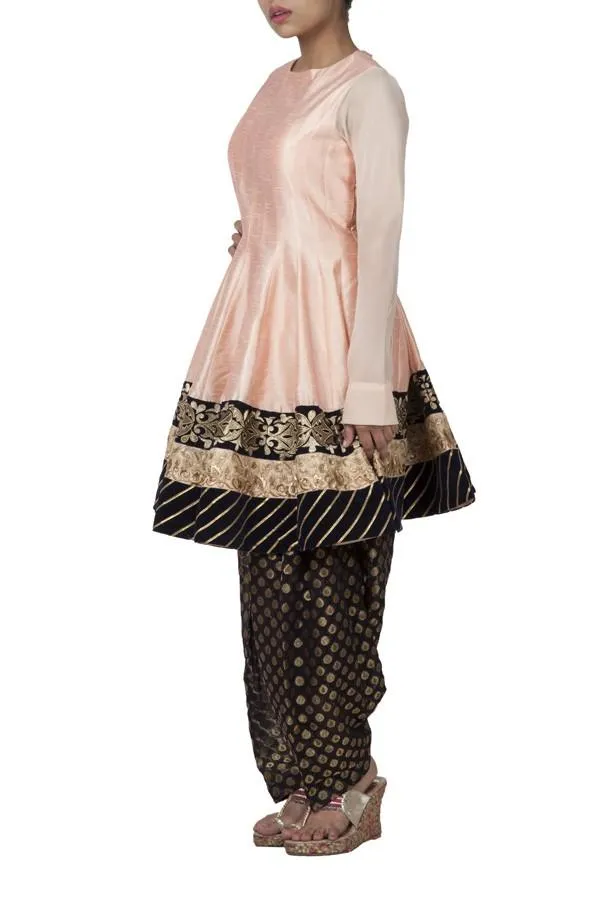 Pink Raw Silk Short Kalidar Suit With Patiala Salwar