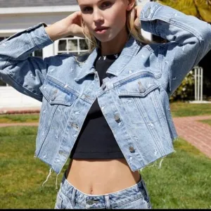 Playboy X PacSun XS/S Raining Bunnies Cropped Trucker Jean Jacket